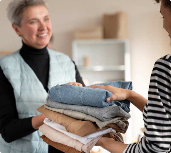 Senior receiving housekeeping assistance at home